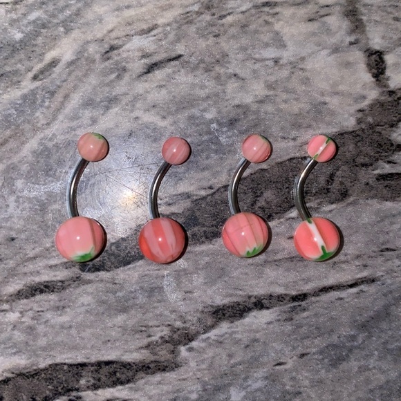 4 Belly Button Ring Set Pink - Picture 1 of 3